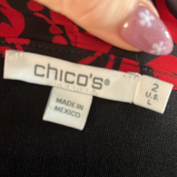 Chico’s Chiffon Trim Jacket Scroll Print Bracelet Sleeves Chicos Size 2 Large - Picture 6 of 9